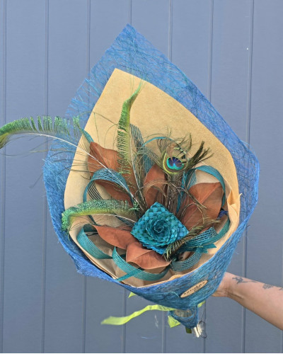 Blue Peacock Flax Flower Bouquet
