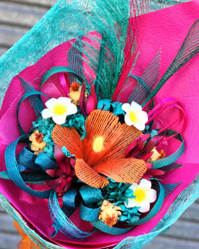 Orange Hibiscus Flax Flower Bouquet
