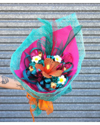 Orange Hibiscus Flax Flower Bouquet