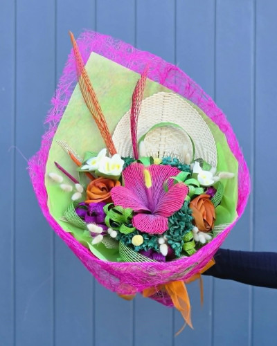 Pink Hibiscus Flax Flower Bouquet