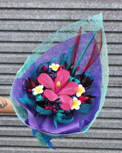 Pink Hibiscus Flax Flower Bouquet