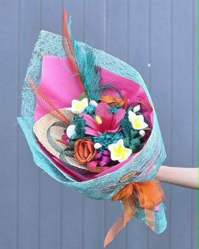 Pink Hibiscus Flax Flower Bouquet
