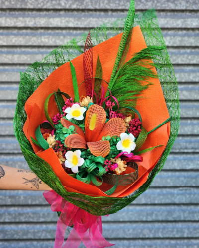 Tropical Hibiscus Flax Flower Bouquet