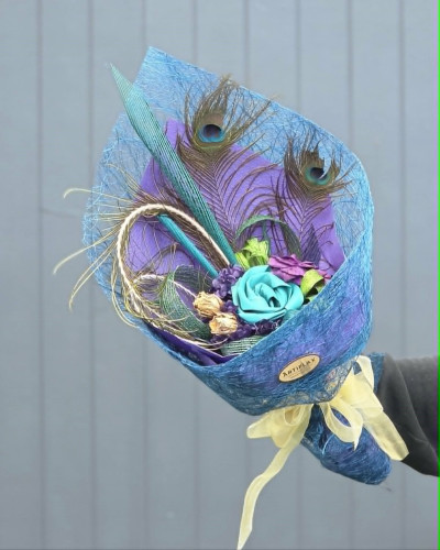 Turquoise Peacock Flax Flower Bouquet